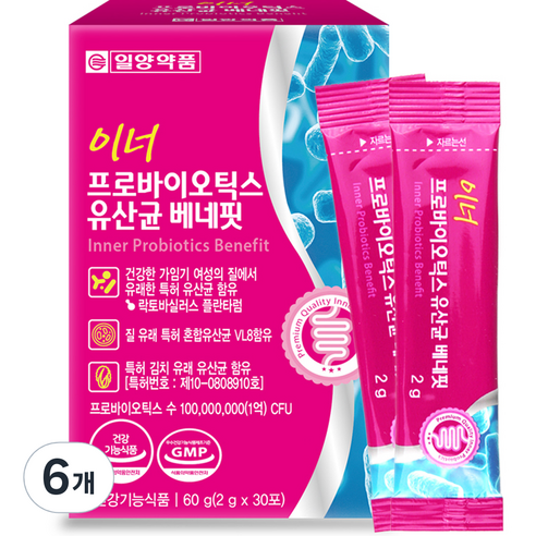 일양약품 이너 프로바이오틱스 유산균 베네핏 30p, 60g, 6개