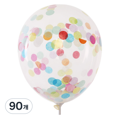 컨페티풍선 30cm, 원형 페이퍼레인보우, 90개