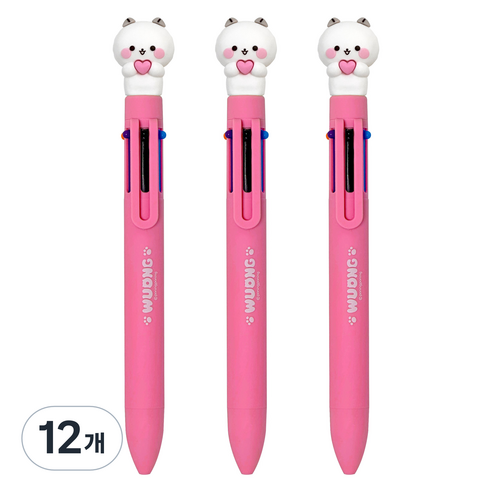 iiGEN 다꾸 캐릭터 우옹이 6색 볼펜 0.7mm, 하트 고양이, 12개