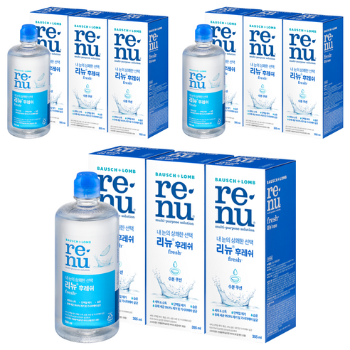 리뉴 후레쉬 렌즈 보존액 + 렌즈케이스 3p, 355ml, 9개