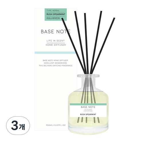 베이스노트 홈 디퓨져 150ml, 러쉬 스피아민트, 3개