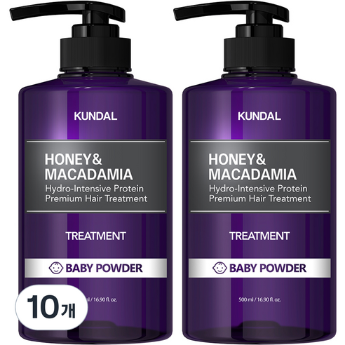 쿤달 허니 앤 마카다미아 헤어 트리트먼트 베이비파우더향, 500ml, 10개