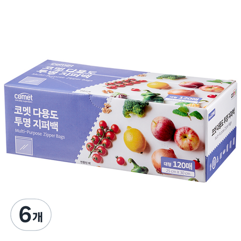 코멧 다용도 투명 지퍼백, 대(L), 120개입, 6개
