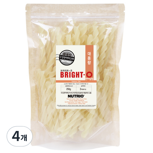 뉴트리오 브라이트오 강아지 치석껌 대용량, 연어살, 250g, 4개