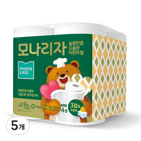 모나리자 놀랄만큼도톰한 3겹 키친타올 130매, 5개