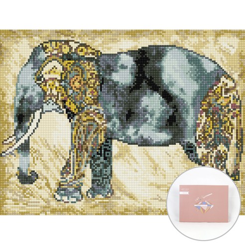 아트조이 DIY 보석십자수 캔버스형 30 x 40 cm, 인도 코끼리, 1세트