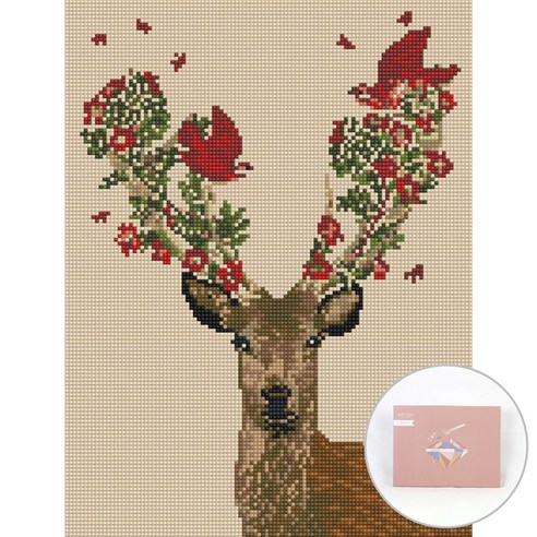 아트조이 DIY 보석십자수 캔버스형 30 x 40 cm, 붉은 꽃사슴, 1세트