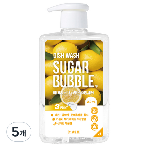 슈가버블 베이킹소다x레몬 주방세제, 750ml, 5개