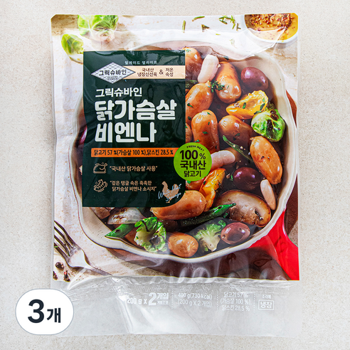 그릭슈바인 닭가슴살 비엔나 소시지, 400g, 3개