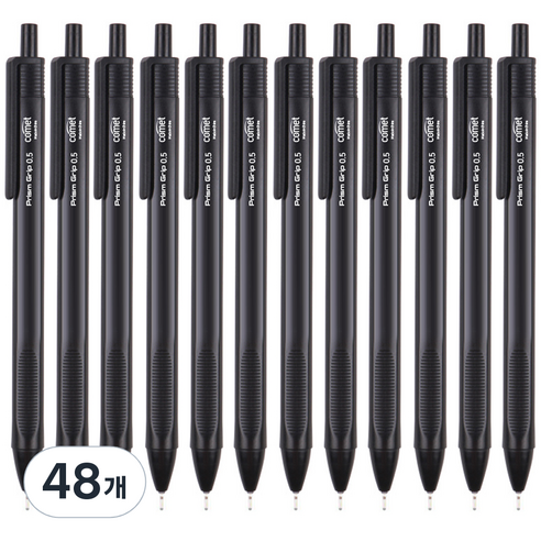 코멧 삼각 그립 중성 젤 펜 0.5mm, 블랙, 48개