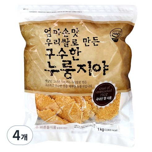 바른들식품 엄마손맛 우리쌀로 만든 구수한 누룽지야, 1kg, 4개
