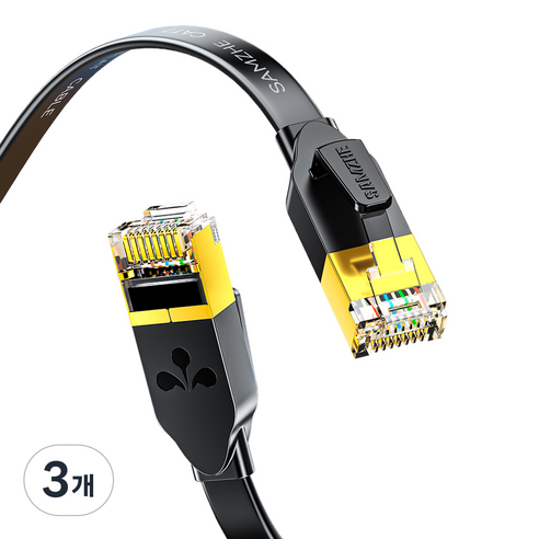 삼지 칼국수형 CAT7 10Gbps 초고속 기가 랜케이블, 블랙, 3개, 0.5m