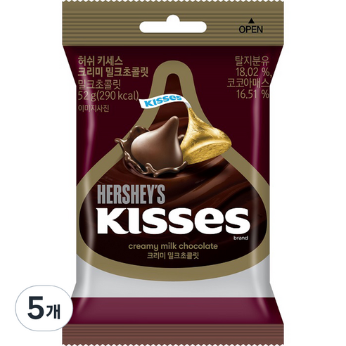 허쉬 키세스 크리미 밀크 초콜릿, 52g, 5개