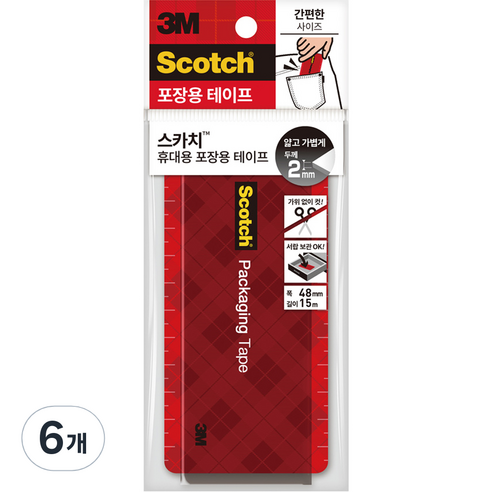 쓰리엠 스카치 휴대용 포장용 박스 테이프 48mm x 15m, 투명, 6개