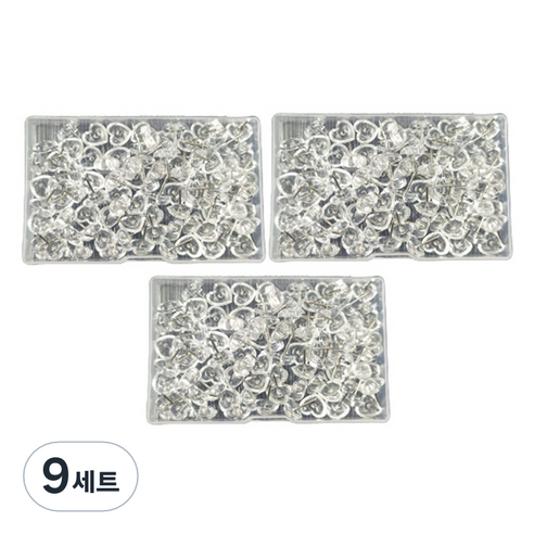문구담 귀여운 하트모양 압정 세트 투명, 50개입, 9세트