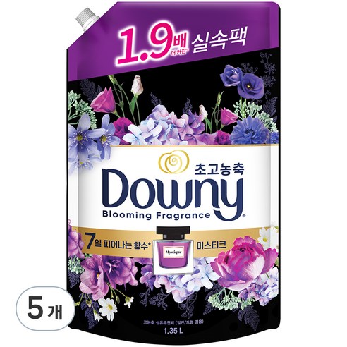 다우니 7일간 피어나는 향수 컬렉션 미스티크 초고농축 섬유유연제 리필, 1.35L, 5개