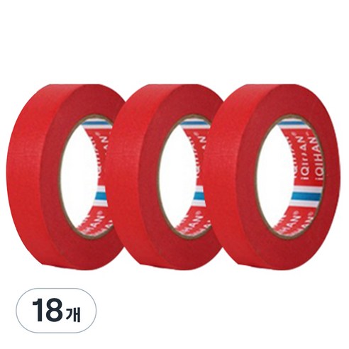 iQIHAN 칼라 마스킹 종이테이프 25mm x 15m, 레드, 18개
