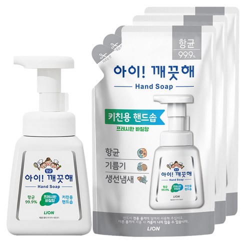 아이깨끗해 항균 키친폼 손세정제 바질향 리필 200ml 3p + 용기 250ml, 1개