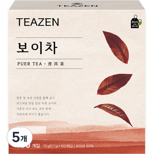 티젠 보이차, 0.7g, 100개입, 5개