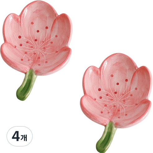 블럭마트 세라믹 꽃잎 비누트레이 TYPE2, 핑크, 4개