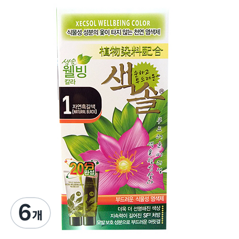 색솔 웰빙 칼라 크림 염색제 70g, 1호(자연흑갈색), 6개