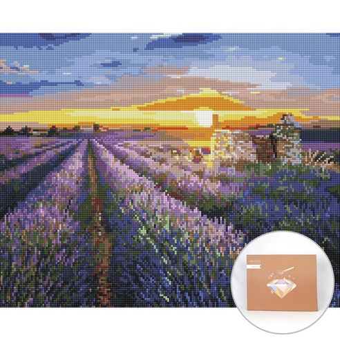 아트조이 DIY 보석 십자수 캔버스형 50 x 40 cm, 해뜨는 라벤더밭, 1개