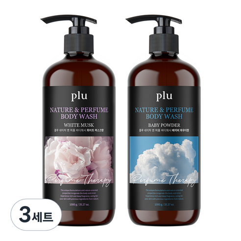 플루 네이처 앤 퍼퓸 바디워시 화이트 머스크 1000g + 베이비 파우더 1000g, 3세트