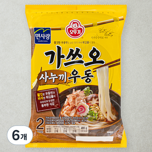 오뚜기 가쓰오사누끼 우동 2인분, 466g, 6개