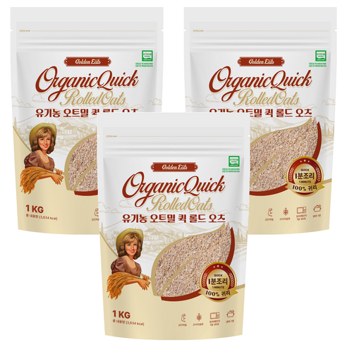 골든잇츠 유기농 퀵 오트밀, 1kg, 3개