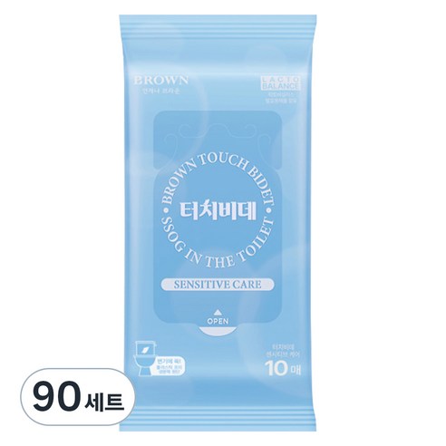 브라운 터치비데 센시티브 케어 화장실용 물티슈 휴대형, 55g, 10매, 90세트