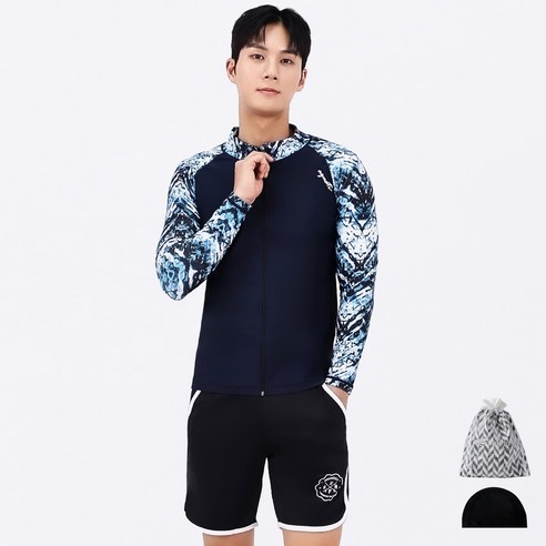 아쿠아티카 남성용 래쉬가드 상의 + 하의 + 스판수모 + 비닐백 세트 AQAMAO