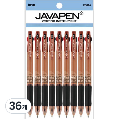 자바펜 제트3볼 3색 볼펜 0.38mm, 브라운, 36개