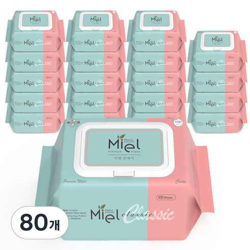 미엘 클래식 물티슈 캡형, 50g, 100매, 80개