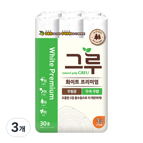 그루 화이트 프리미엄 화장지, 30개입, 3개