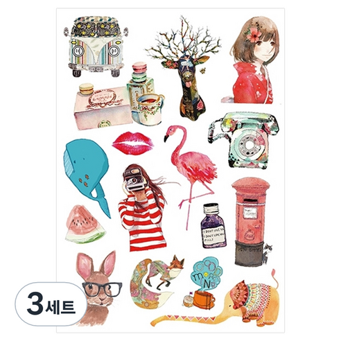 파티복닷컴 감성 스탬프 캐리어스티커 16종 세트 STST0014, 혼합 색상, 3세트