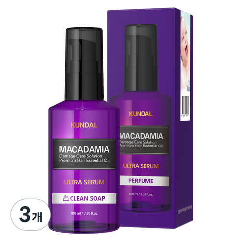 쿤달 울트라 헤어세럼 클린솝향, 100ml, 3개