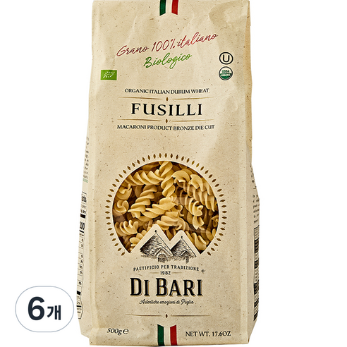 디바리 유기농 푸실리, 500g, 6개