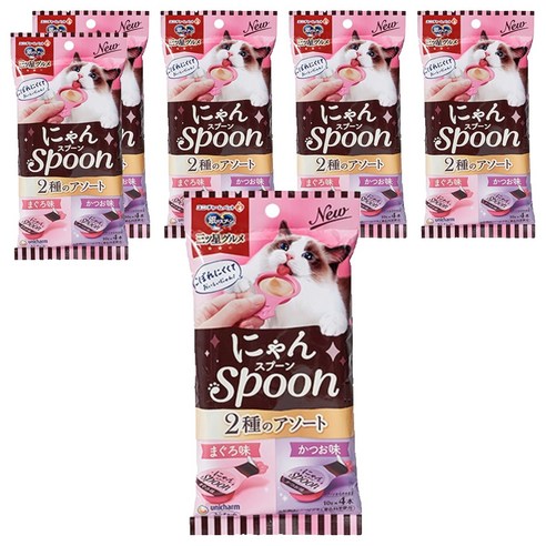 유니참긴노스푼 고양이 냥스푼 간식 4p, 혼합맛(참치/가다랑어), 40g, 6개