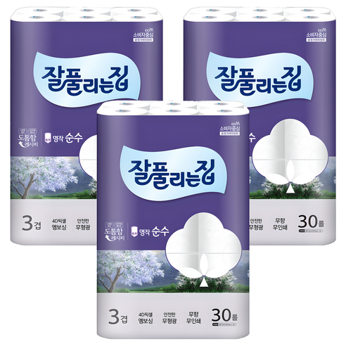 잘풀리는집 명작 순수 3겹 고급롤화장지, 30m, 30개입, 3개