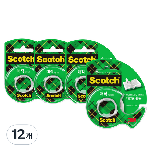 쓰리엠 스카치 매직 테이프 디스펜서 12mm x 20m 810D, 반투명, 12개