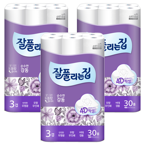 잘풀리는집 감동 롤화장지 25m, 30롤, 3개
