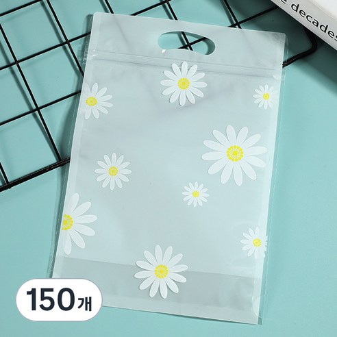 미미파티 감성 귀여운 구디백 손잡이 지퍼백 포장 봉투, 데이지꽃, 150개