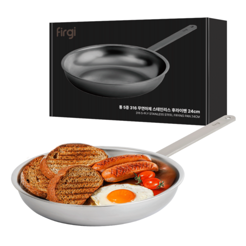 퍼기 인덕션 무연마제 통 5중 스텐 316 후라이팬, 1개, 후라이팬 24cm, 스테인레스