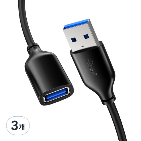 케이블타임 USB 3.0 고속 연장케이블 CA11 블랙, 3개, 0.5m