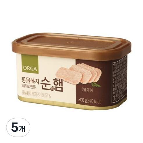 ORGA 동물복지 돼지로 만든 순햄 200g, 5개
