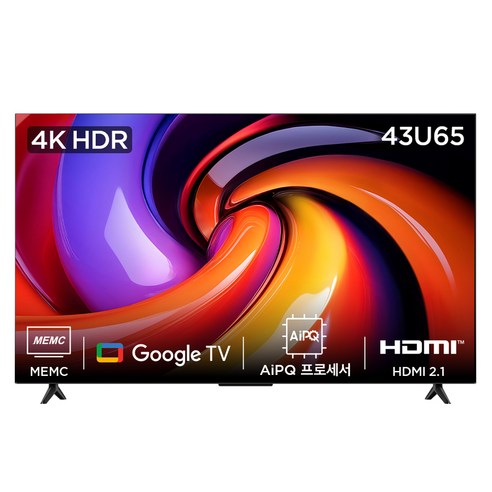 아이팔콘 4K HDR Google TV 109cm(43인치), 109cm(43인치), 모델명/품번 × 스탠드/벽걸이 구분 × 설치지원방식, 43U65 × 스탠드형 × 고객직접설치 섬네일