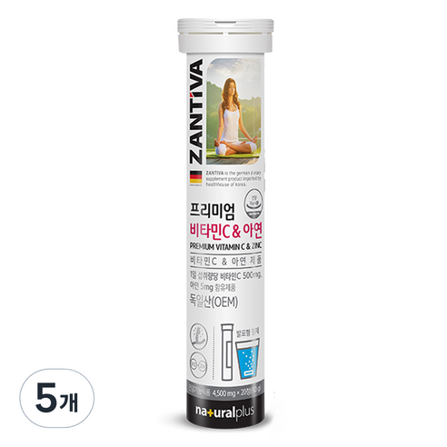 내츄럴플러스 잔티바 발포 비타민C 아연 90g, 20정, 5개