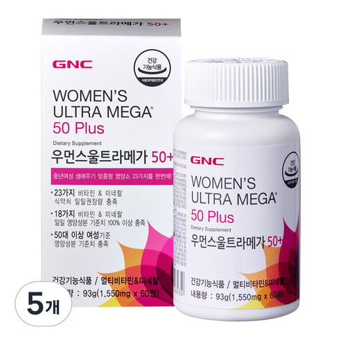 GNC 우먼스 울트라메가 50플러스 멀티비타민, 60정, 5개