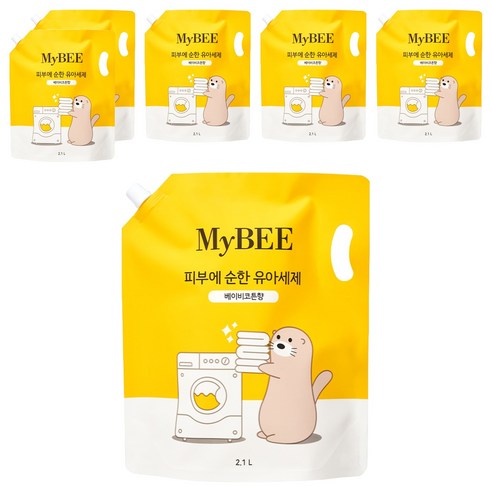 마이비 피부에 순한 유아세제 베이비코튼향 리필, 2100ml, 6개