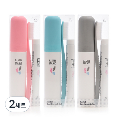 왕타 치약 칫솔 3종 세트 분홍+하늘+회색, 2세트